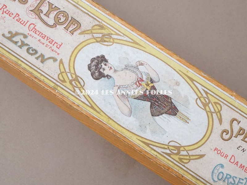 画像4: 1900年頃 アンティーク コルセット オリジナルボックス付き ピンクの花模様&シルクサテンリボン&レース