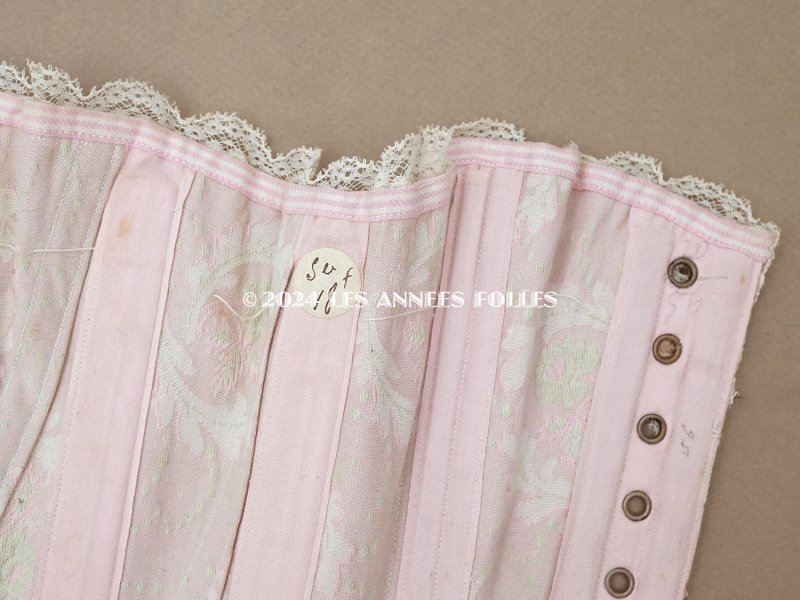 画像20: 1900年頃 アンティーク コルセット オリジナルボックス付き ピンクの花模様&シルクサテンリボン&レース