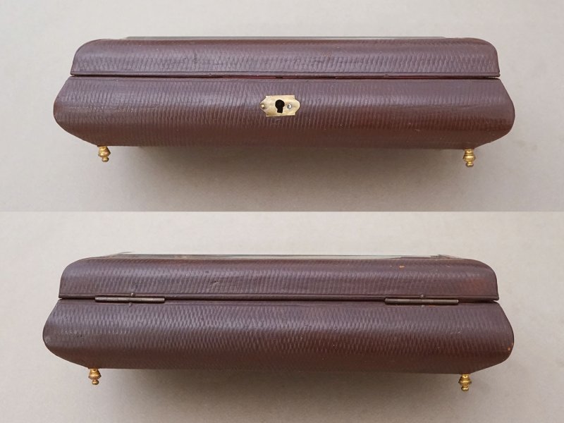 画像10: アンティーク 本革製 ジュエリーケース ボルドー色のシルク製クッション