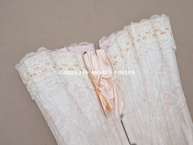 画像7: 1900年頃 アンティーク コルセット オリジナルボックス付き ピンクの花模様&シルクサテンリボン&レース