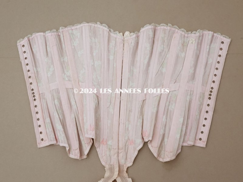 画像19: 1900年頃 アンティーク コルセット オリジナルボックス付き ピンクの花模様&シルクサテンリボン&レース