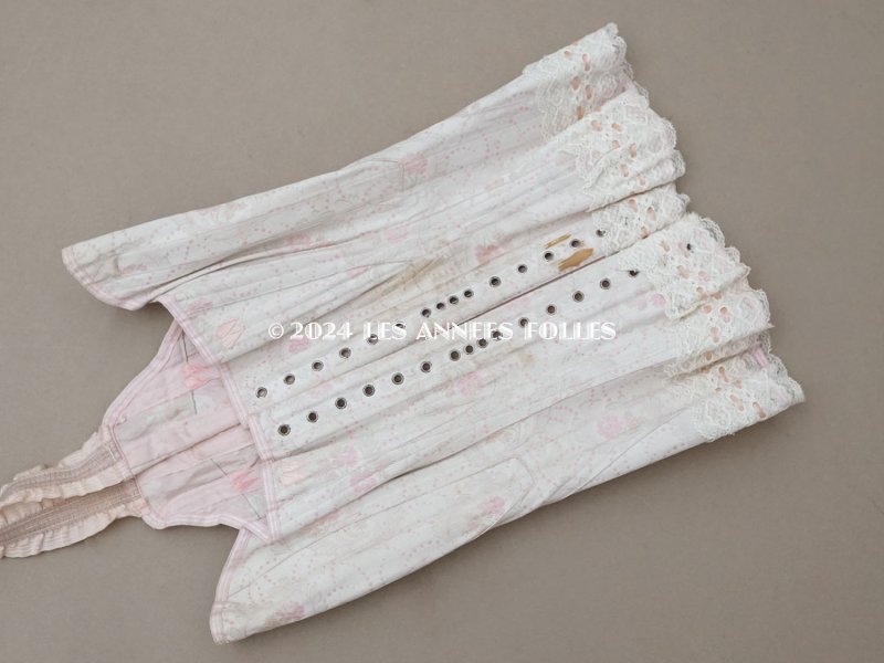 画像14: 1900年頃 アンティーク コルセット オリジナルボックス付き ピンクの花模様&シルクサテンリボン&レース