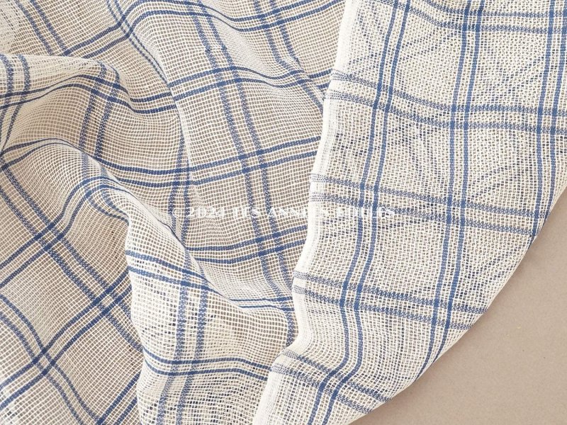 画像4: アンティーク コットンメッシュ ファブリック ブルー＆オフホワイト 56cｍ幅