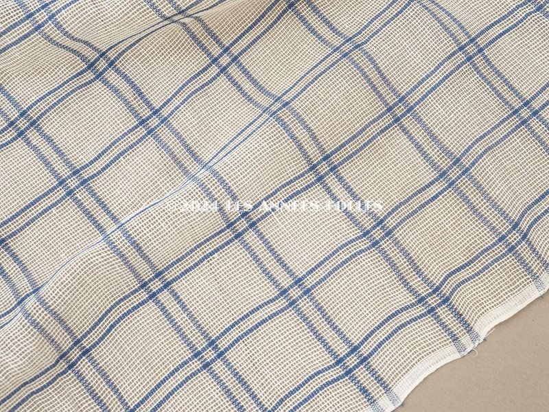 画像3: アンティーク コットンメッシュ ファブリック ブルー＆オフホワイト 56cｍ幅