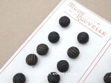 アンティーク 8mm 黒＆ブラウンのストライプ シルク製 くるみボタン 12ピースのセット
