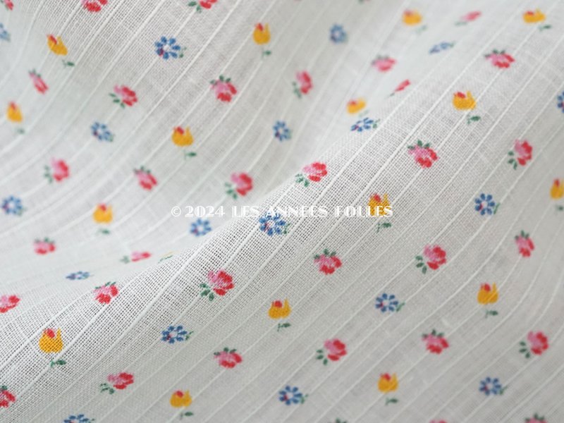 画像4: 未使用 アンティーク 小さな薔薇模様 薄手のコットンファブリック パウダーブルーグリーン 77cm幅