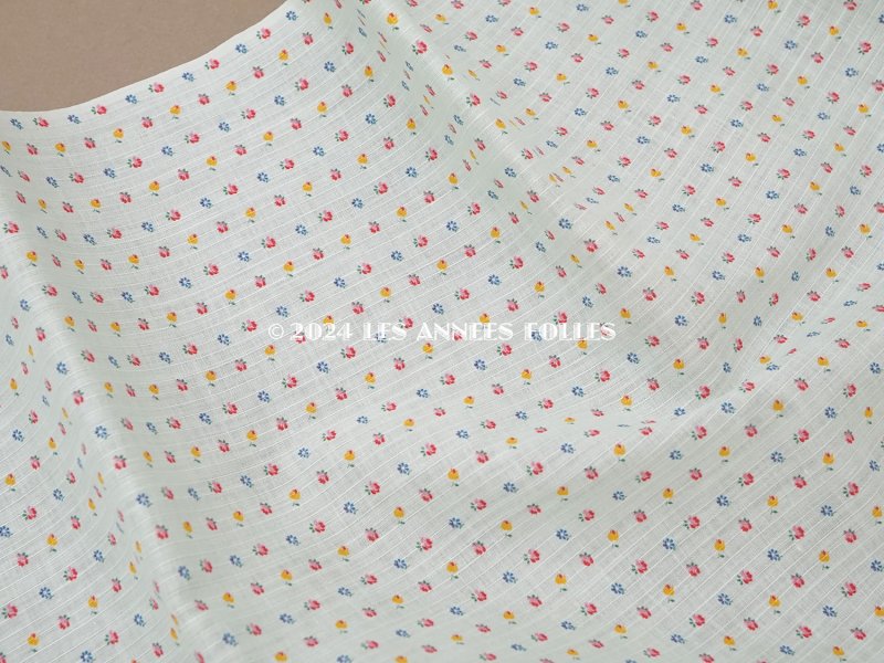 画像3: 未使用 アンティーク 小さな薔薇模様 薄手のコットンファブリック パウダーブルーグリーン 77cm幅