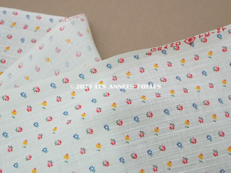 画像5: 未使用 アンティーク 小さな薔薇模様 薄手のコットンファブリック パウダーブルーグリーン 77cm幅