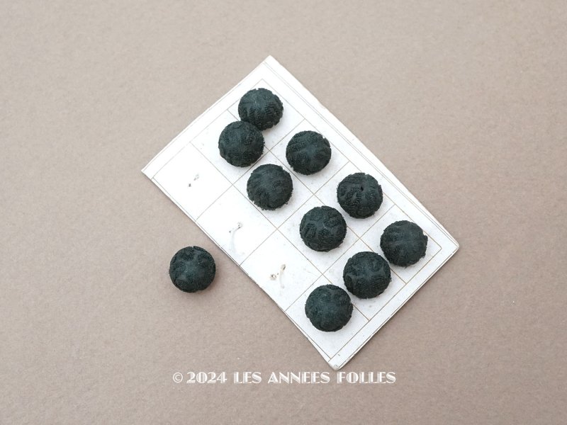 画像1: 19世紀 アンティーク シルク製 くるみボタン 11mm 10ピースのセット 深緑