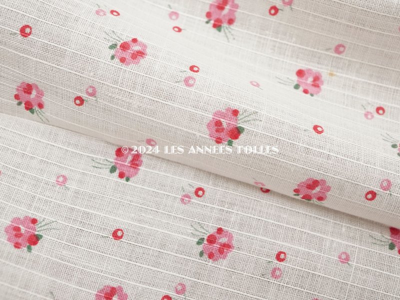 画像4: 未使用 アンティーク 小さな薔薇模様 薄手のコットンファブリック パウダーピンク 79cm幅