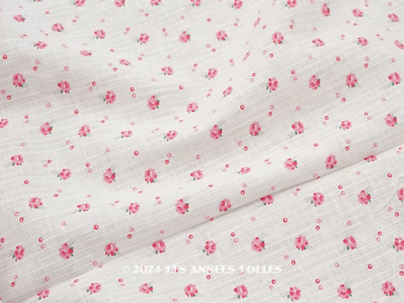 画像1: 未使用 アンティーク 小さな薔薇模様 薄手のコットンファブリック パウダーピンク 79cm幅