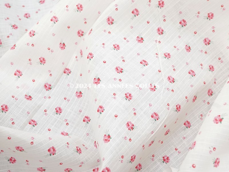 画像5: 未使用 アンティーク 小さな薔薇模様 薄手のコットンファブリック パウダーピンク 79cm幅