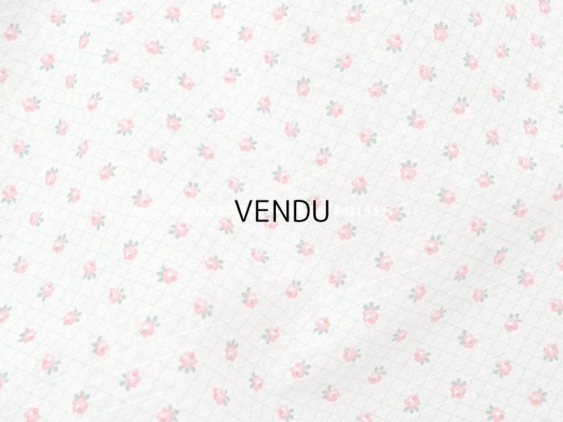 画像2: 未使用 アンティーク 小さな薔薇模様 薄手のコットンファブリック 70cm幅 淡いグリーンの格子柄