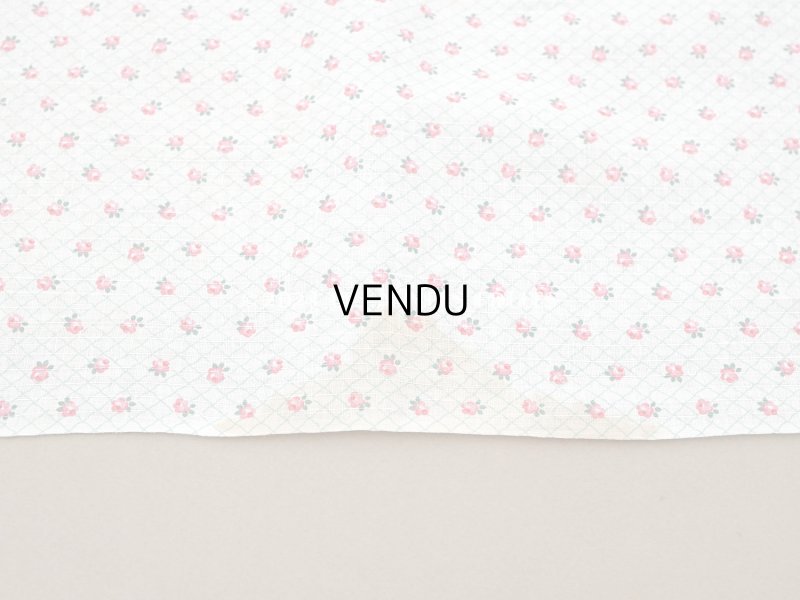 画像7: 未使用 アンティーク 小さな薔薇模様 薄手のコットンファブリック 70cm幅 淡いグリーンの格子柄