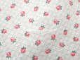 画像4: 未使用 アンティーク 小さな薔薇模様 薄手のコットンファブリック 70cm幅 淡いグリーンの格子柄