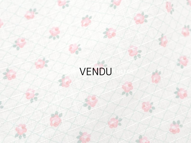画像4: 未使用 アンティーク 小さな薔薇模様 薄手のコットンファブリック 70cm幅 淡いグリーンの格子柄