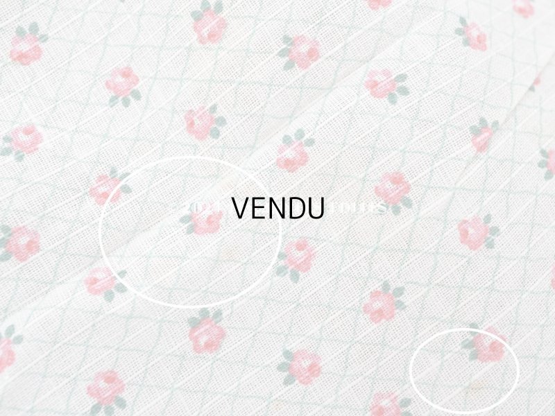 画像6: 未使用 アンティーク 小さな薔薇模様 薄手のコットンファブリック 70cm幅 淡いグリーンの格子柄