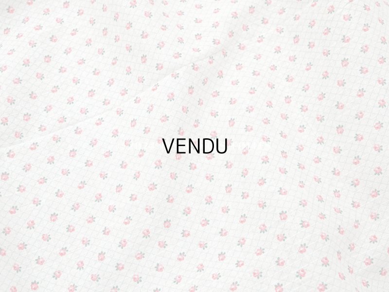 画像3: 未使用 アンティーク 小さな薔薇模様 薄手のコットンファブリック 70cm幅 淡いグリーンの格子柄