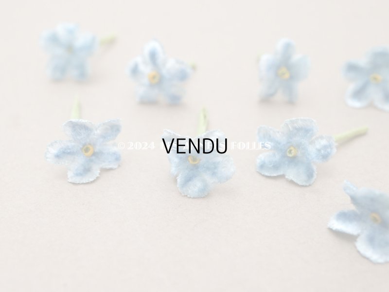 画像2: アンティーク 勿忘草 ベルベットの布花  ブルー 9ピースのセット 約15mm