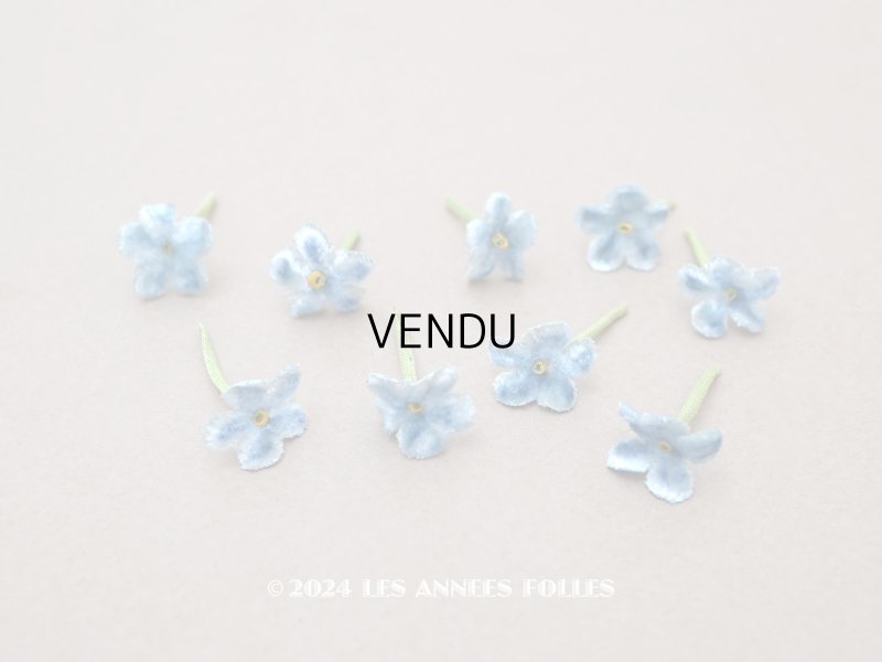 画像1: アンティーク 勿忘草 ベルベットの布花  ブルー 9ピースのセット 約15mm