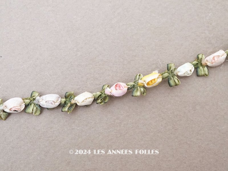 画像1: アンティーク シルク製 6色の薔薇のロココトリム 60cm パウダーカラー ロココリボン 
