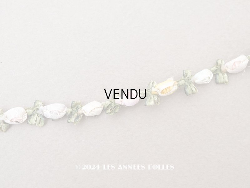 画像1: アンティーク シルク製 6色の薔薇のロココトリム 60cm パウダーカラー ロココリボン 