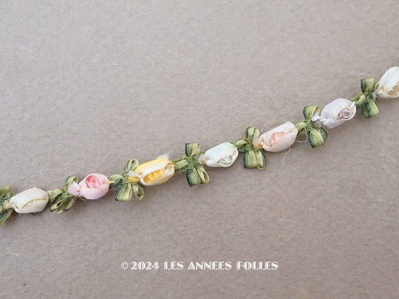 画像2: アンティーク シルク製 6色の薔薇のロココトリム 60cm パウダーカラー ロココリボン 
