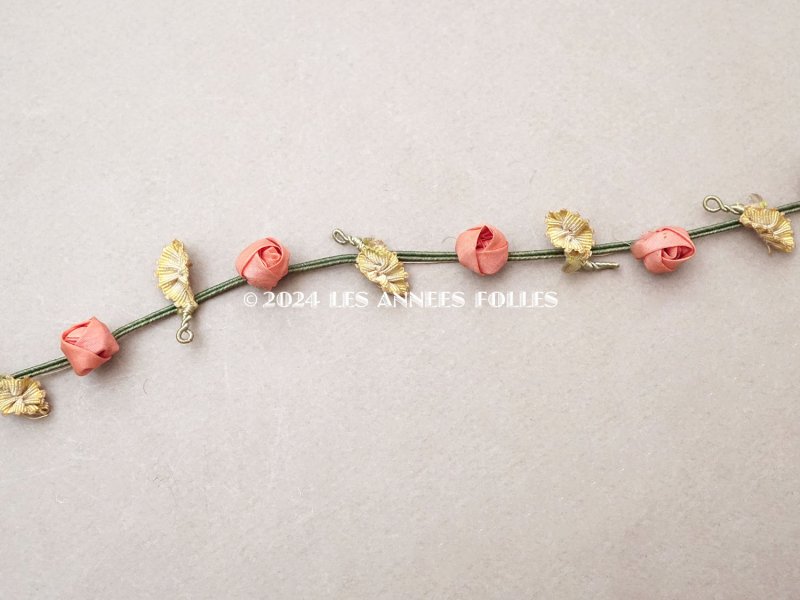 画像2: アンティーク シルク製 薔薇のロココトリム 70cm オールドローズ ロココリボン 