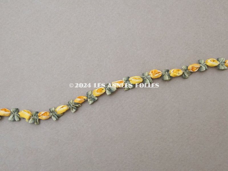 画像2: アンティーク シルク製 薔薇のロココトリム 63cm イエローオレンジ ロココリボン 