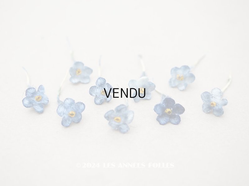 画像1: アンティーク 勿忘草 ベルベットの布花  ブルー 9ピースのセット 12mm