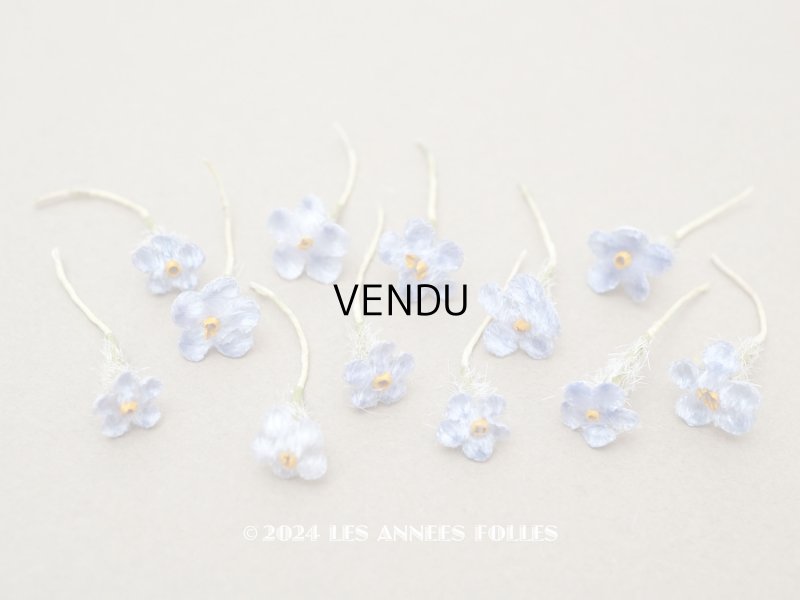 画像1: アンティーク 勿忘草 ベルベットの布花  青紫 12ピースのセット 8mm&12mm