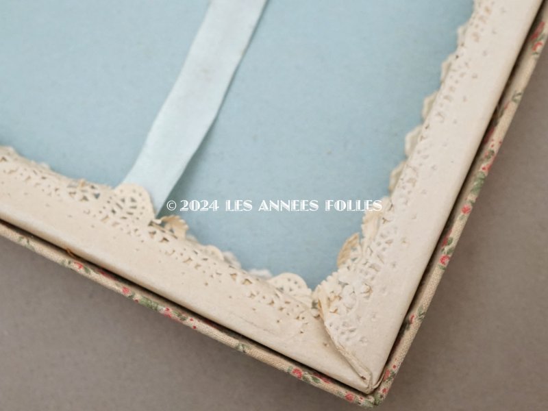 画像11: アンティーク ピンクの薔薇&ブルーのリボン ハンキーケース リボン付 カルトナージュボックス