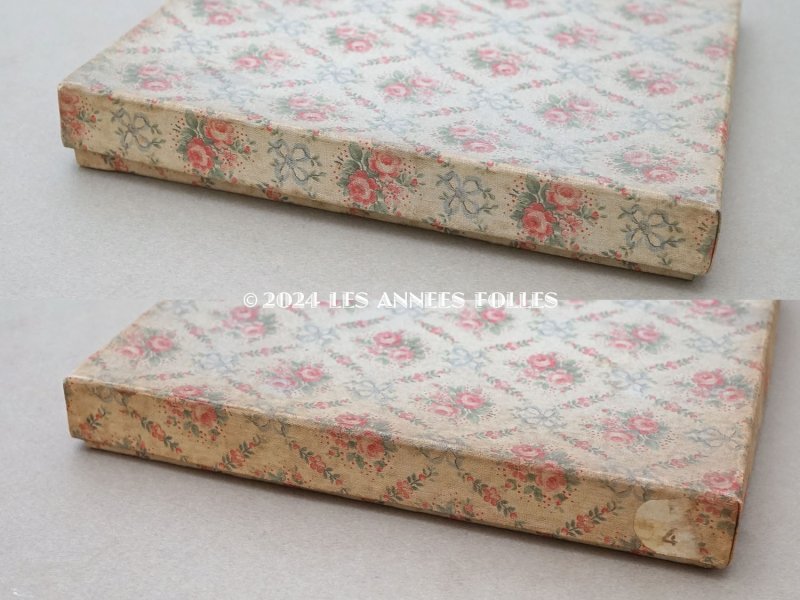 画像8: アンティーク ピンクの薔薇&ブルーのリボン ハンキーケース リボン付 カルトナージュボックス