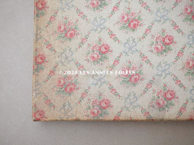 画像5: アンティーク ピンクの薔薇&ブルーのリボン ハンキーケース リボン付 カルトナージュボックス