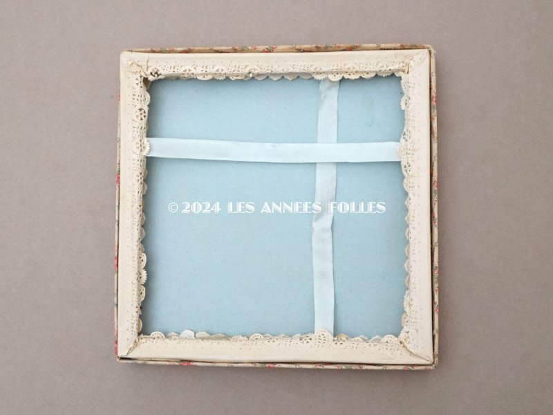 画像10: アンティーク ピンクの薔薇&ブルーのリボン ハンキーケース リボン付 カルトナージュボックス