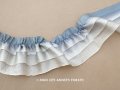 アンティーク シルク製  幅広 フリルリボン 3段 スモーキーブルー 幅 5.7cm