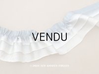 アンティーク シルク製  幅広 フリルリボン 3段 スモーキーブルー 幅 5.7cm