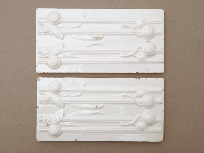 画像6: ＊蚤の市セット＊アンティーク タイル 6点セット オフホワイト 植物柄