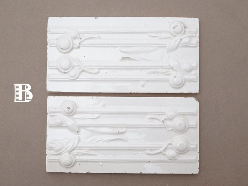 画像8: ＊蚤の市セット＊アンティーク タイル 6点セット オフホワイト 植物柄