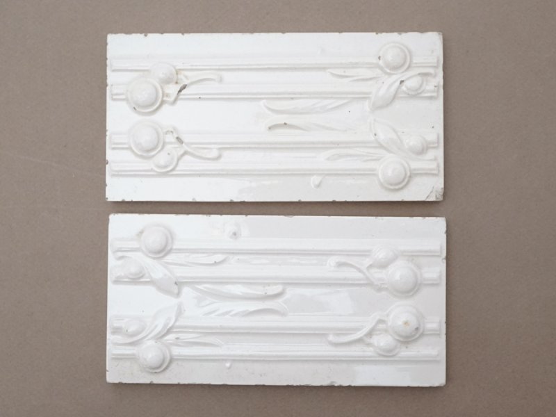 画像9: ＊蚤の市セット＊アンティーク タイル 6点セット オフホワイト 植物柄