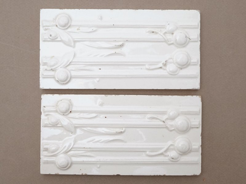 画像7: ＊蚤の市セット＊アンティーク タイル 6点セット オフホワイト 植物柄