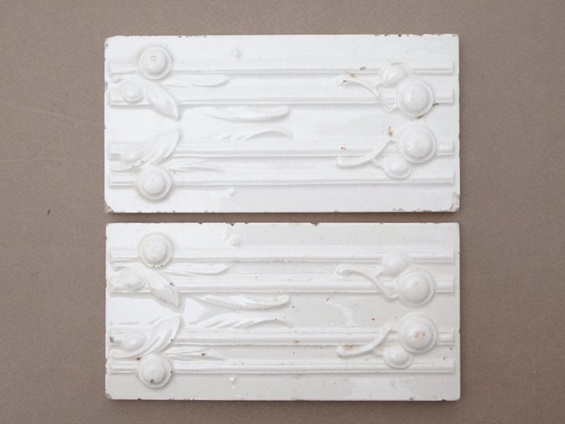 画像10: ＊蚤の市セット＊アンティーク タイル 6点セット オフホワイト 植物柄