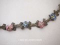 アンティーク シルク製 3色の薔薇のロココトリム ゴールドのメタルレース 48cm