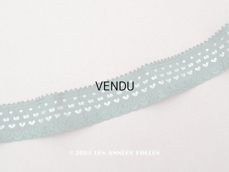 画像1: 19世紀末 アンティーク シルク製 ジャガード織リボン 1.52m 2.7cm幅  フォレストグリーン