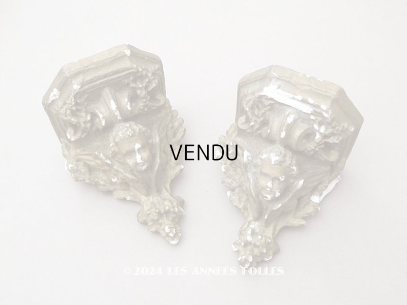 画像1: ＊蚤の市＊19世紀末 天使の石膏の小さな飾り棚 2点セット ウォールシェルフ アンティーク 