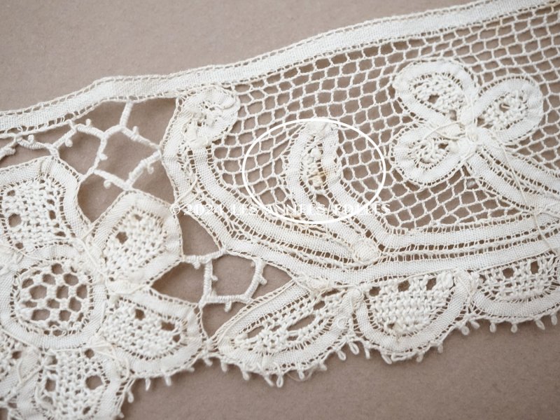 画像7: アンティーク レース 花とリボンのガーランド 手編みのボビンレース&ニードルレース 1.4m 生成り