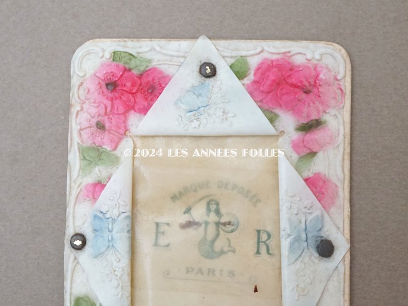 画像4: 1900年頃 アンティーク ドール用 セルロイド製 小さなフォトフレーム 薔薇