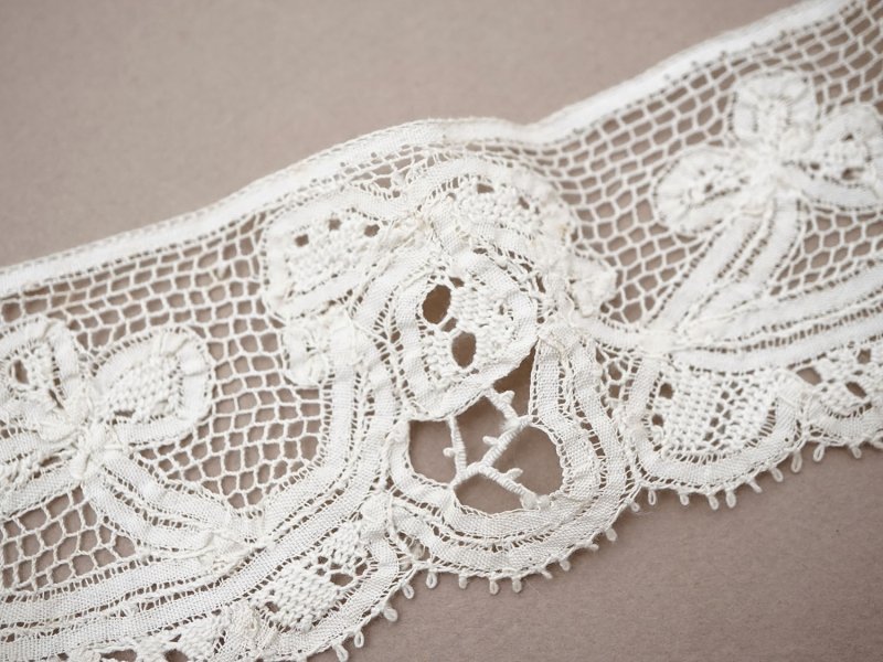 画像5: アンティーク レース 花とリボンのガーランド 手編みのボビンレース&ニードルレース 1.4m 生成り
