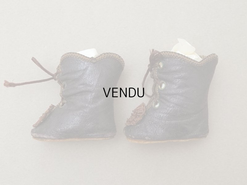 画像6: 【クリスマスセール2024対象外】19世紀末 アンティーク ドールシューズ レザー ダークブラウン L.I. 約4.8cm