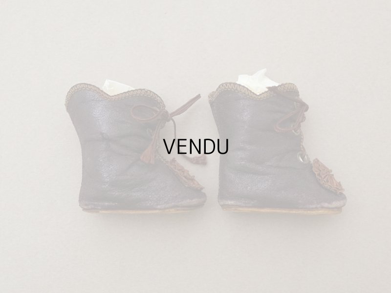 画像7: 【クリスマスセール2024対象外】19世紀末 アンティーク ドールシューズ レザー ダークブラウン L.I. 約4.8cm